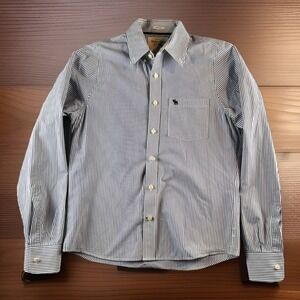 Abercrombie & Fitch Dress Shirt Mens Size L White Blue Striped Muscle Y2K READ